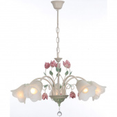 Żyrandol wiszący z fioletowymi kwiatami, 5 szklanych kloszy Vitaluce VE1739-0/5