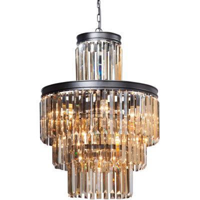 Żyrandol z podłużnych kryształów bursztynowych, sztabkowych, duży Vitaluce VE5156-1/6+3+1