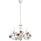 Żyrandol z różowymi kwiatami i zielonymi liśćmi Vitaluce VE1276/5