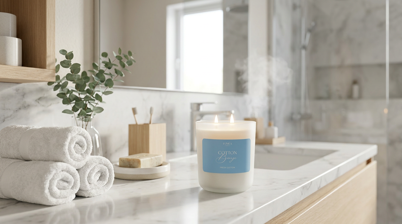 Świeca zapachowa Luméa Candle w jasnym wnętrzu