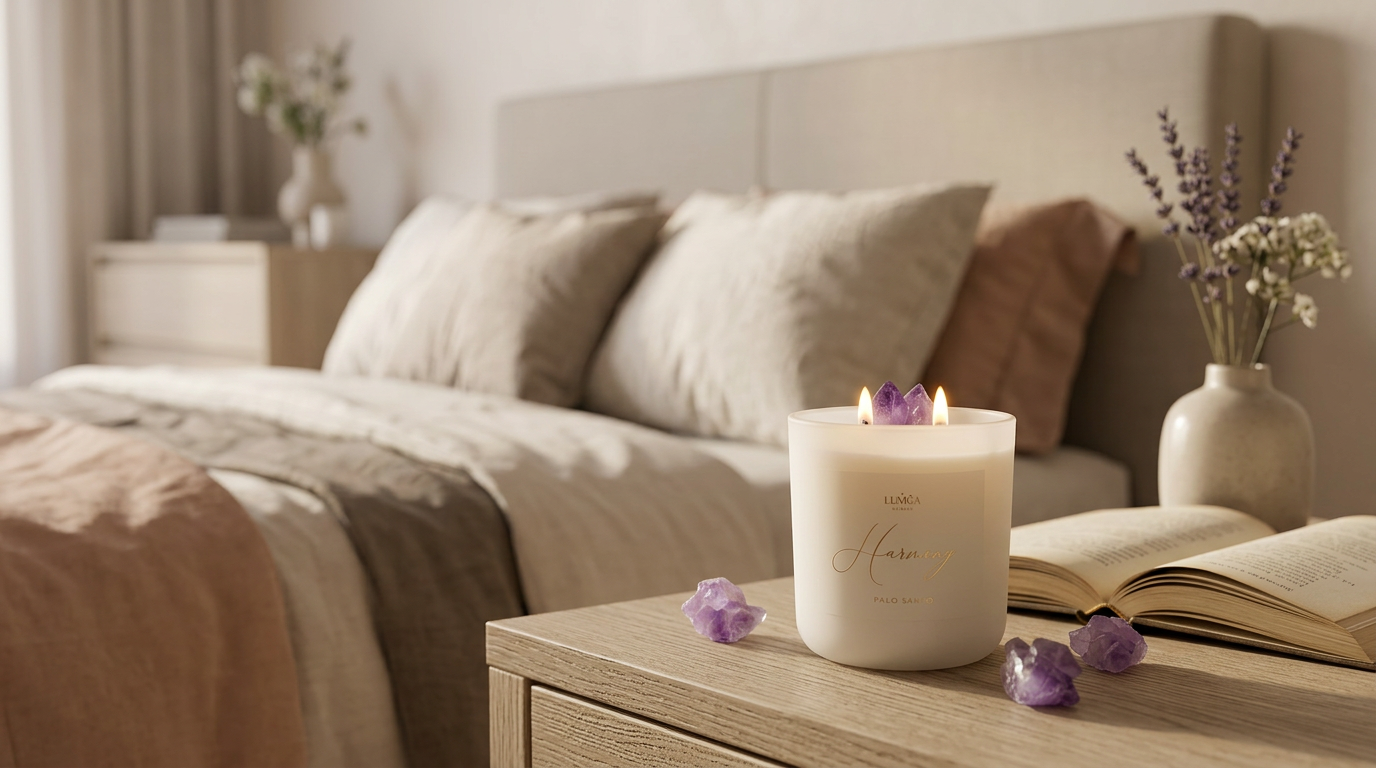 Świeca zapachowa Luméa Candle w sypialni